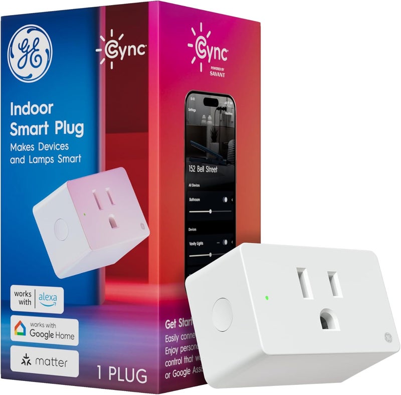 Cync GE Smart Indoor Plug, Smart Outlet Control, WiFi Outlet Plug, Matter Compatible, Works with Alexa and Google Home - Image 1
